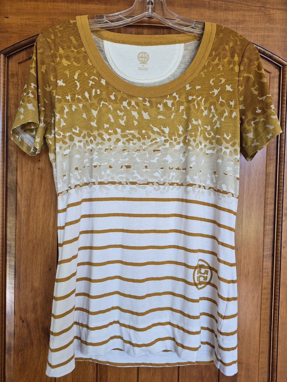 Tory Burch Mustard Yellow and White Short Sleeve Tee